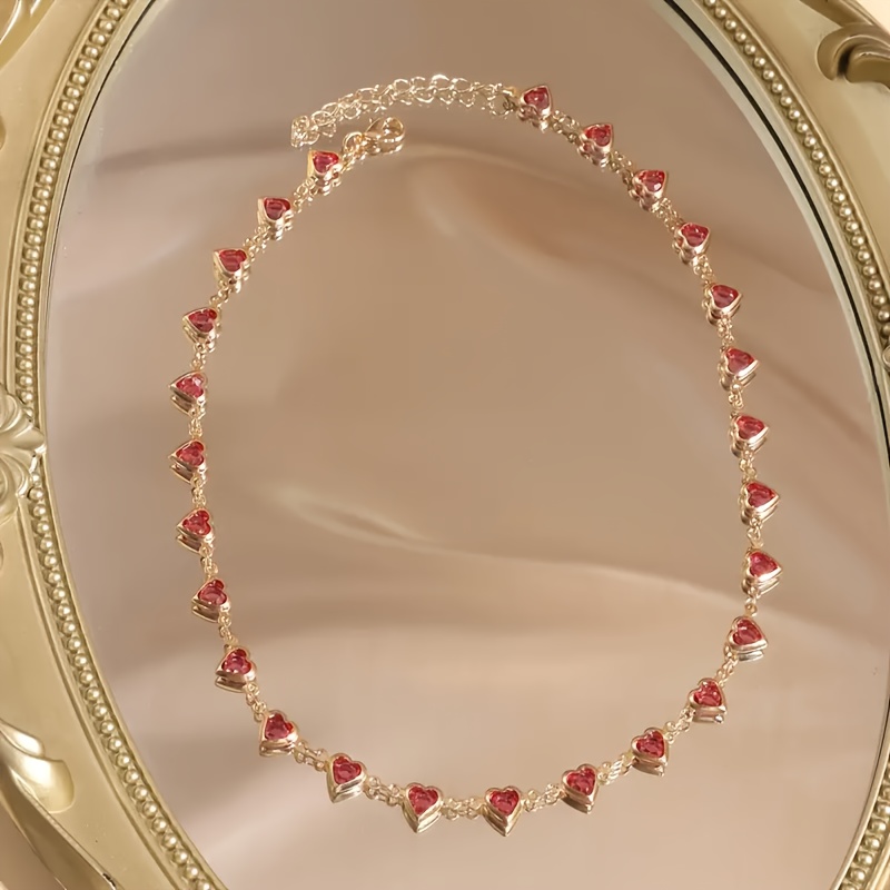 Women's Heart Gemstone Necklace Rose Gold Chain